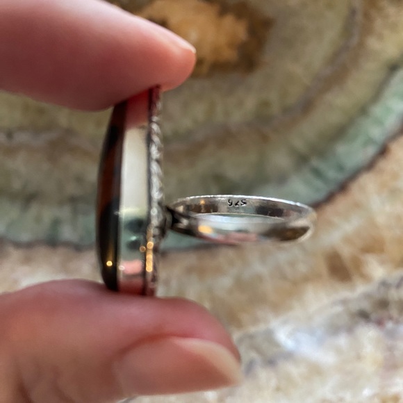 Mahogany Obsidian Gemstone Ring, Stamped .925 Sterling Silver over Brass. - Picture 6 of 9